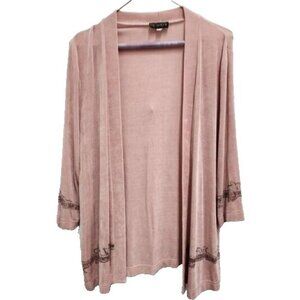 Picadilly Womens‎ Slinky Knit Cardigan Medium Pink Floral Border Open Front BOHO